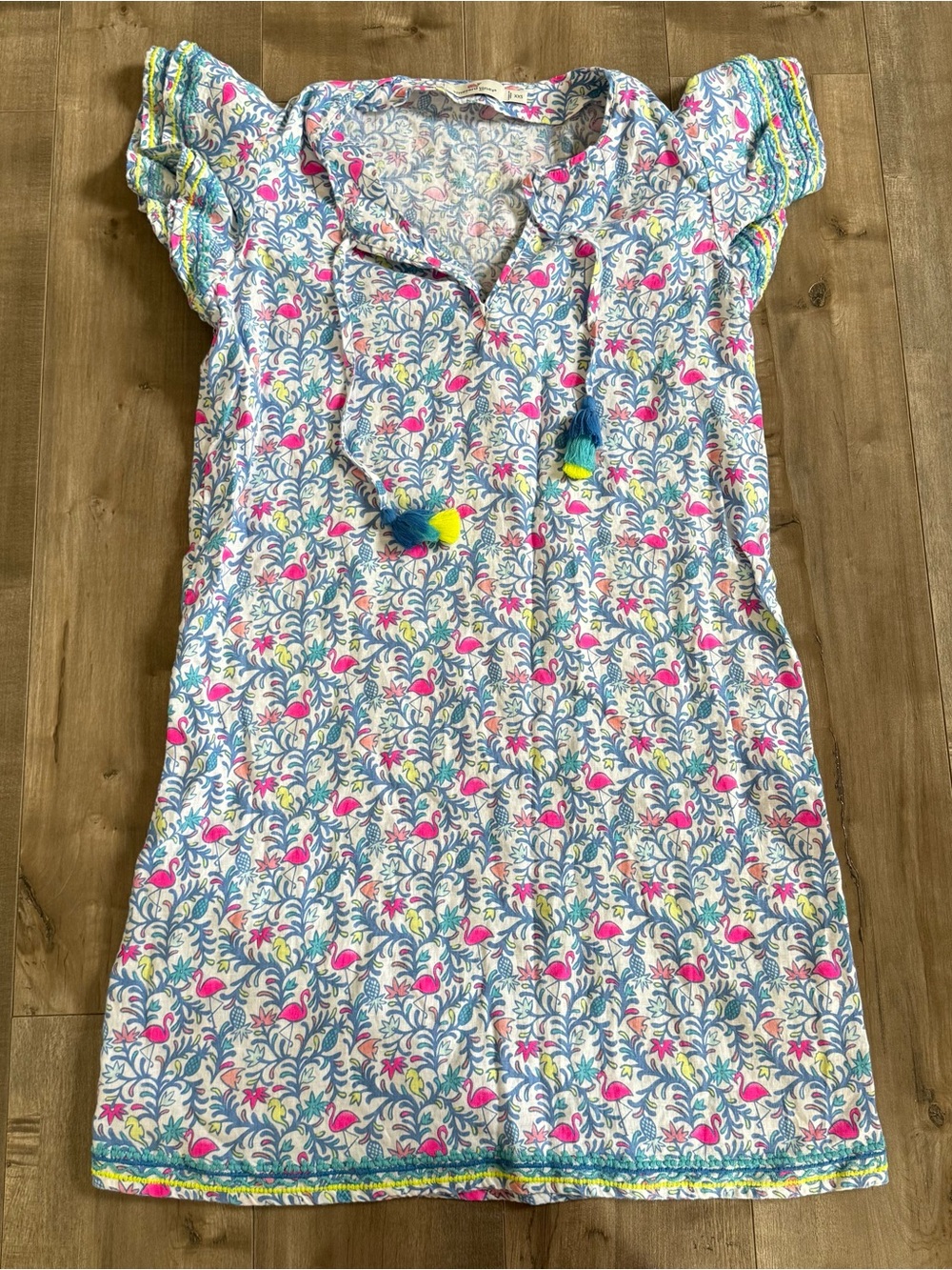 Vineyard Vines Floral Flamingo Dress XXS Cover Up Colorful Preppy Tassels Linen
